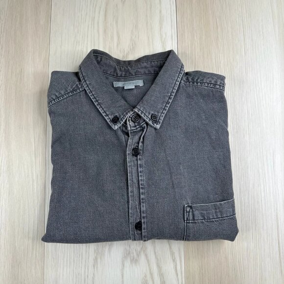 COS Mens Gray Denim Regular Long Sleeve Casual Button Down Shirt Size Large - Picture 1 of 11